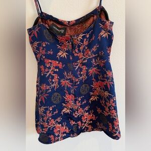 Realisation Par Blue Camisole with Red Floral Design
